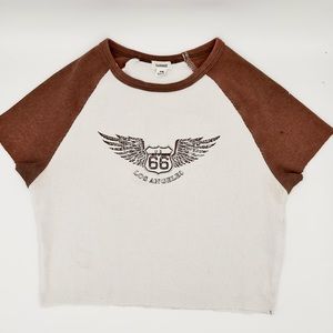 GARAGE- brown Los Angeles baby tee great condition super stretch (juniors small)
